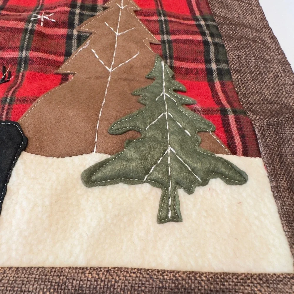 Rustic Plaid Christmas Table Runner Moose Deer Lodge Cabin Decor 13x70 Red Brown